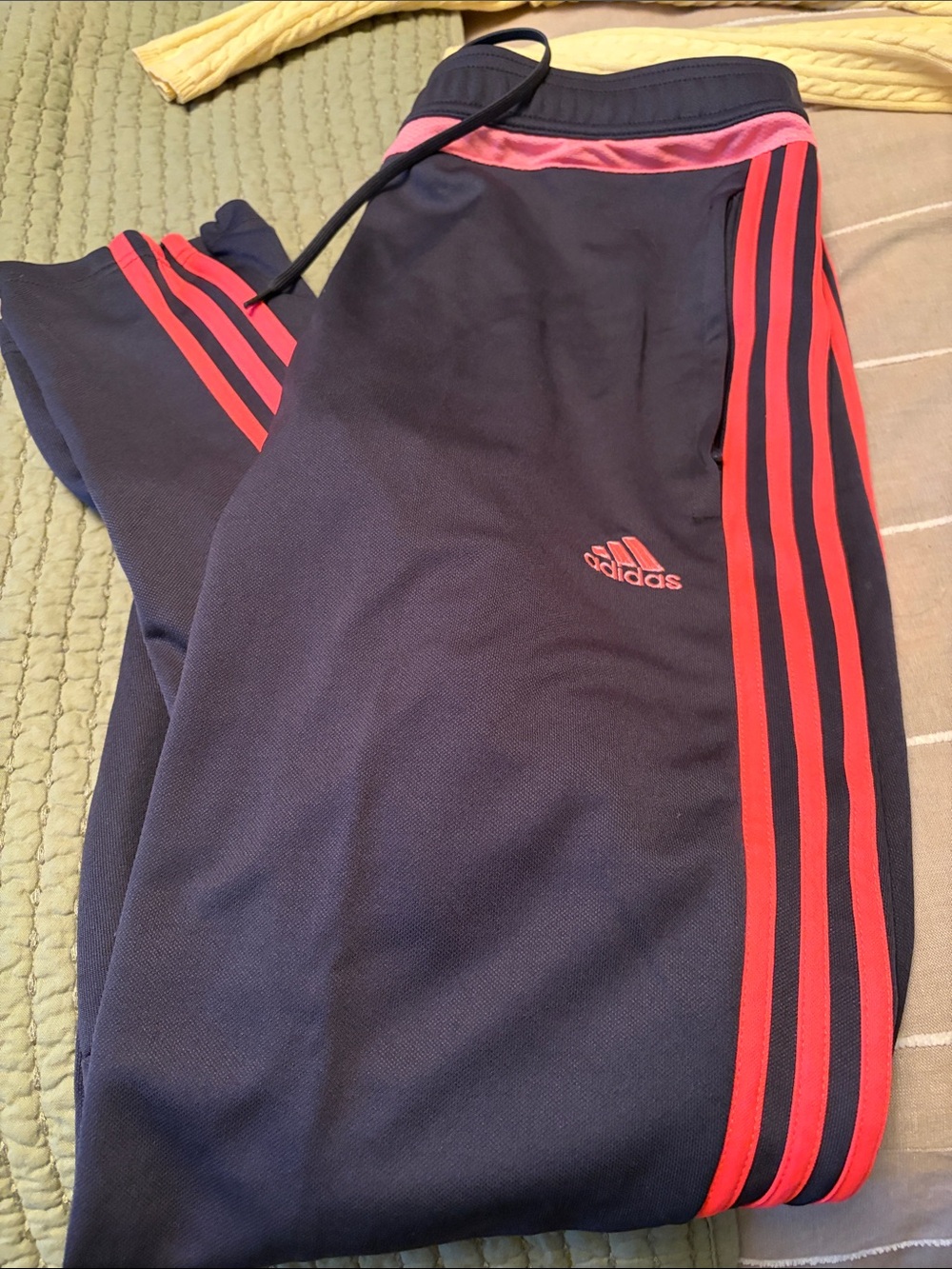 adidas grey soccer Sweatpants with Pink Stripes